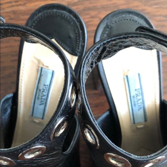 PRADA Open Toe Metallic Rivet Block Heel Sandals 6 - Picture 5 of 15